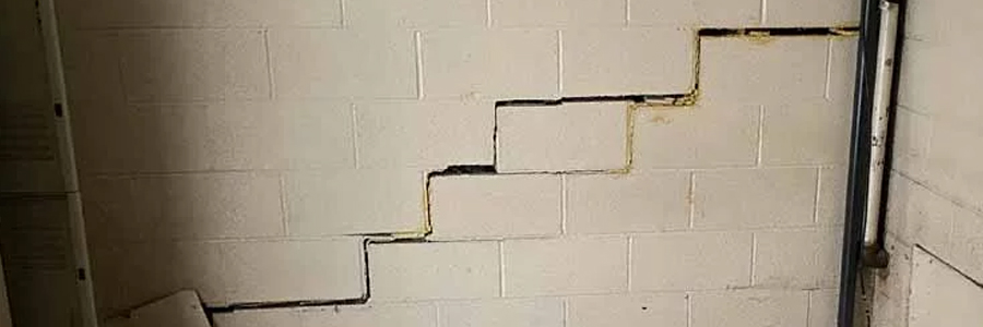 Wide tapered diagonal crack linked to subsidence